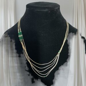 Stunning 5 Strand Liquid Sterling Silver and Malachite Necklace